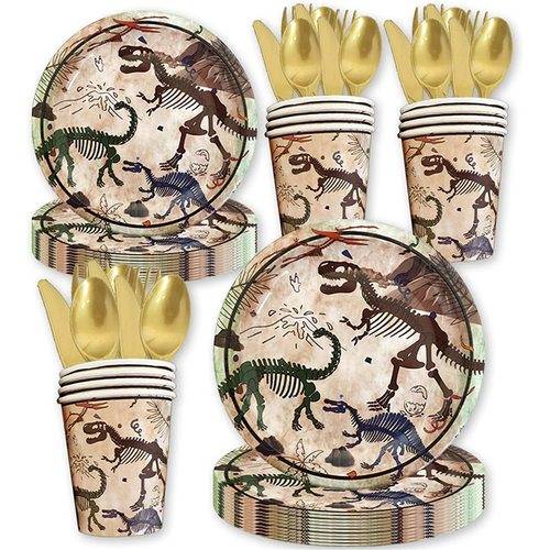 Dinosaur Fossil Disposable Paper Plates Birthday Party Supplies 70PCS Set US Local Shipping