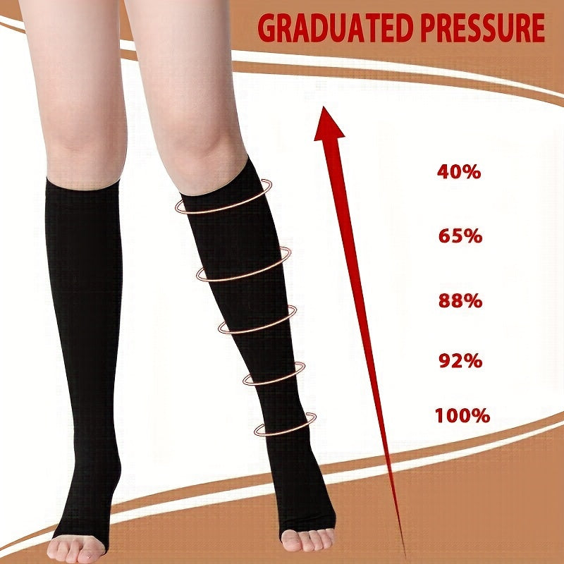 Second Level Compression Socks with Open Toe, Calf Slimming Tights, Plus Size S-5XL, Sports and Travel Care Socks for Long Standing