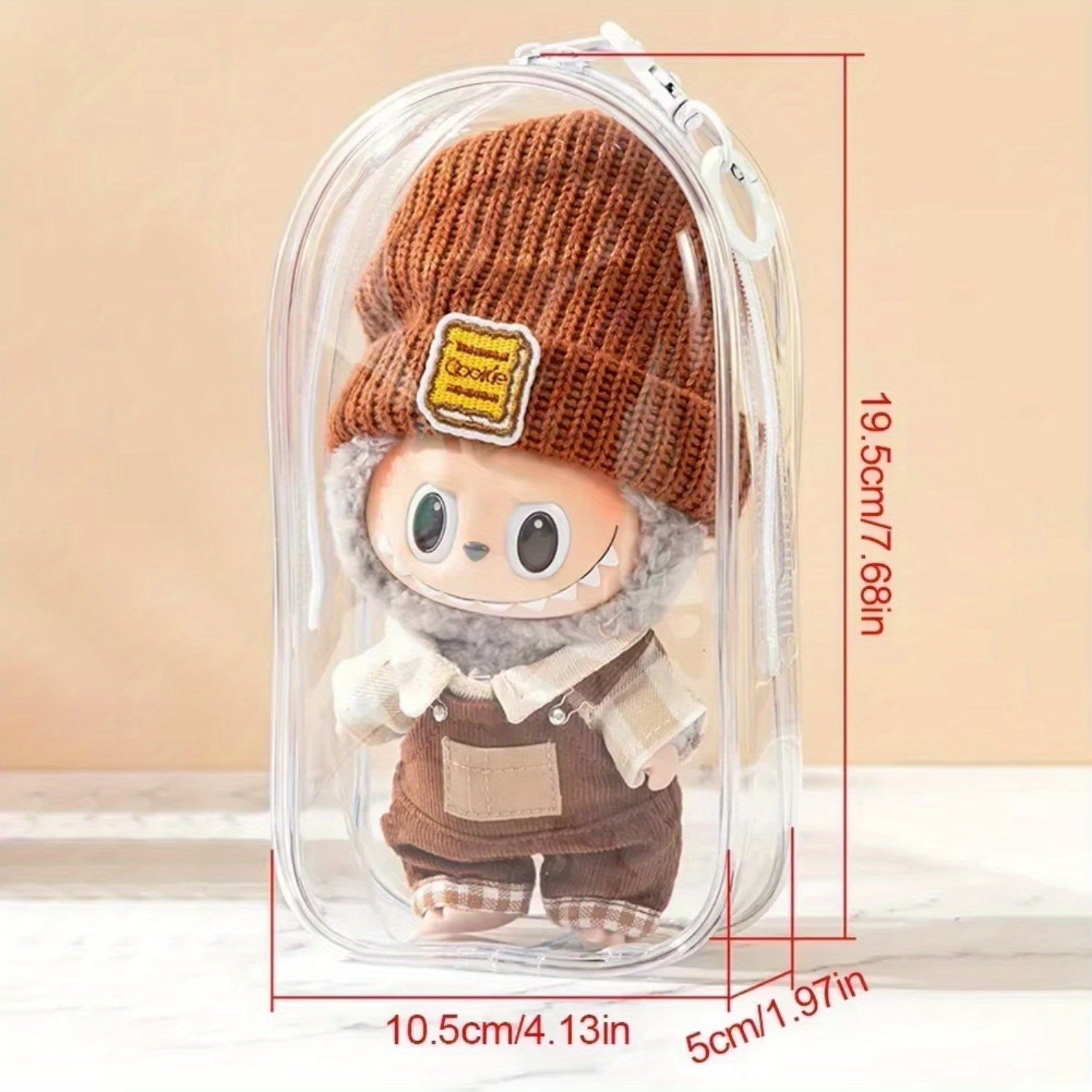1pc Transparent PVC Doll Protector Case for 6.69" Labubu Plush - Durable Display Organizer with Zipper, Portable Dust Cover for Collectible Toys, Dark Pink/Purple/Yellow/White/Black/Green, Toy Storage, Clear Visibility Construction