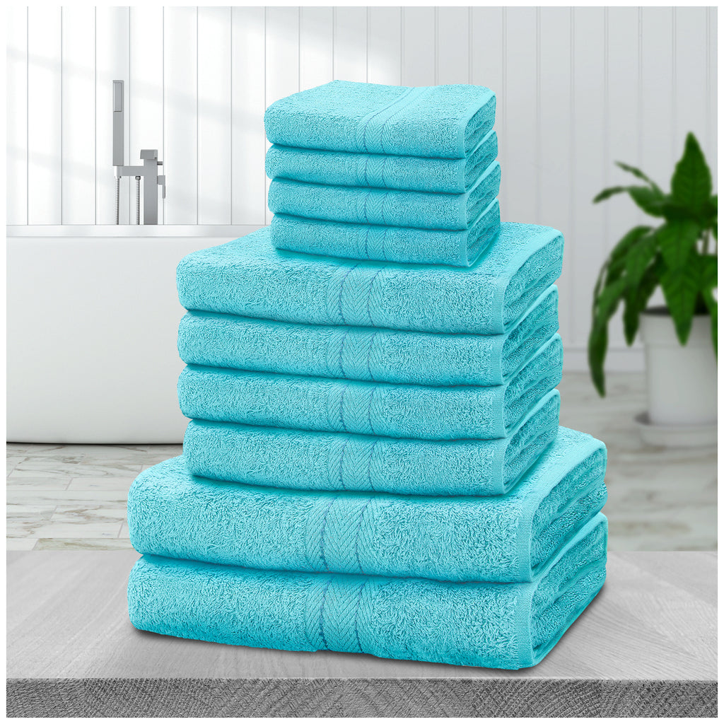 10pcs Towel Bale Set | Luxurious 100% Cotton Towels Family Pack | Quick-Drying, Highly Absorbent & Ultra-Soft Fabric | Includes 4 Face Towels, 4 Hand Towels, 2 Bath Towels | Available in 16 Elegant Colours | Ideal for Home, Gym, Spa, or Beach Use | Durabl