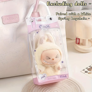 1pc LABUBU Storage Box with Transparent Dustproof Bag and Spring Keychain - High-Quality Clear Plastic Display Case Suitable for LABUBU, CRYBABY, and Winter Rhapsody Plush Toys - Collector's Gift Toy Storage Box Visible Content Design
