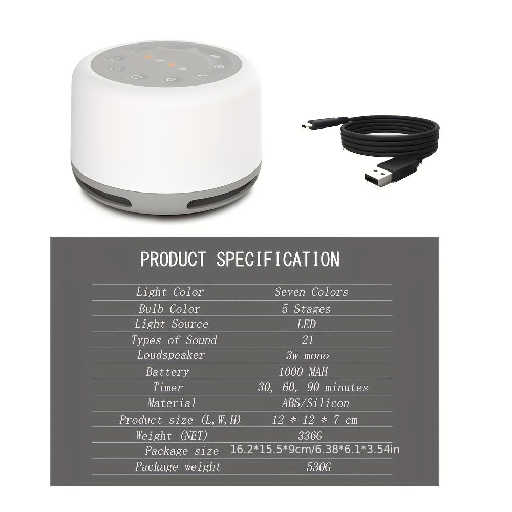 Portable Teal Sleep Sound Machine 1pc - 24 Soothing Sounds, 7-Color Night Light, Wireless, Timer, Battery Operated - Ideal for Adults, Youngsters, Home, Travel, Office