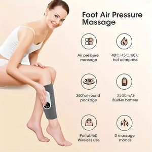 High-Capacity Leg Massager - 3 Intensities, 3 Heat Levels, Easy-to-Use Circular Calf Press for Feet, Legs, Thighs, Knees, 1pc
