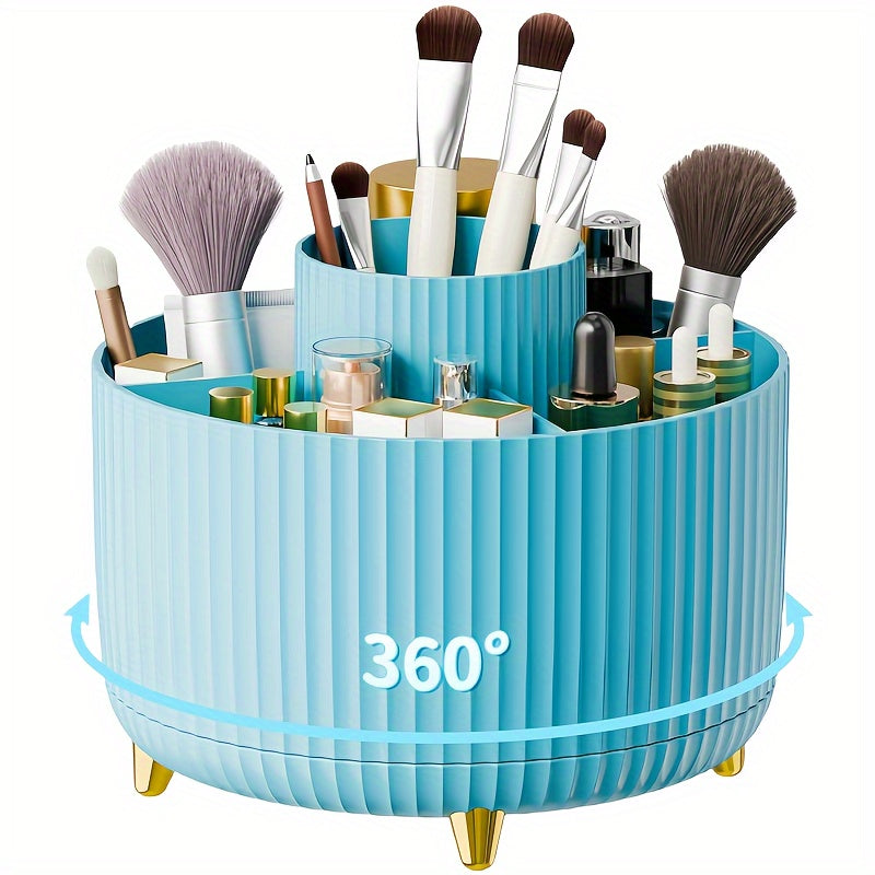 360° Rotating Makeup Organizer - 1pc Plastic Cosmetic Storage with 5 Compartments - Multi-Functional Holder for Brushes, Lipsticks, Skin Car