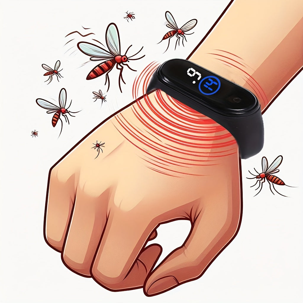 Black Electronic Mosquito Repellent Wristband – Comfortable Fit, Physical Insect Deterrent, Non-Toxic, Unisex Design for Fishing & Outdoor Activities, Includes 2 Button Batteries, Unisex Wristband | Stylish Bracelet | Modern Wearable | Physical