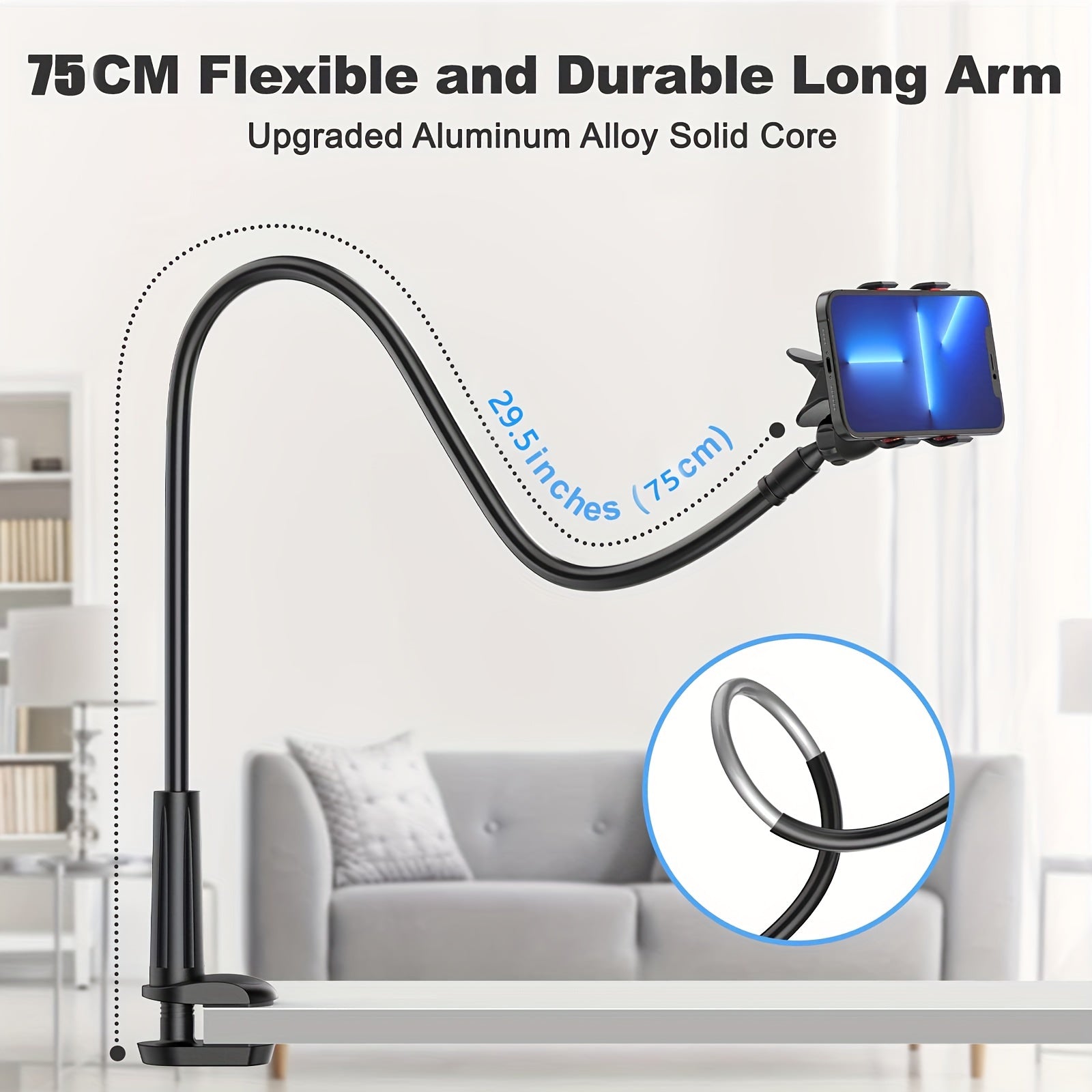 Flexible Gooseneck Phone Holder - Universal Lazy Bracket Mount with Long Arms Clamp for iPhone 13 Pro, XS Max, XR, X, 8, 7, 6, 6s Plus and O