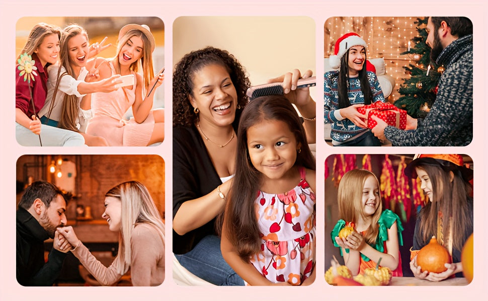 LANDOT Hair Straightener Brush Heated Straightening Brush: Rose Golden Negative Ion Hot Hair Brush For Smooth Frizz Free Hair - Ceramic Flat