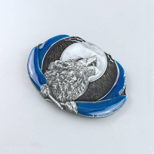 Jeansfriend New Enamel Western Wolf Moon Oval Belt Buckle US Local Shipping