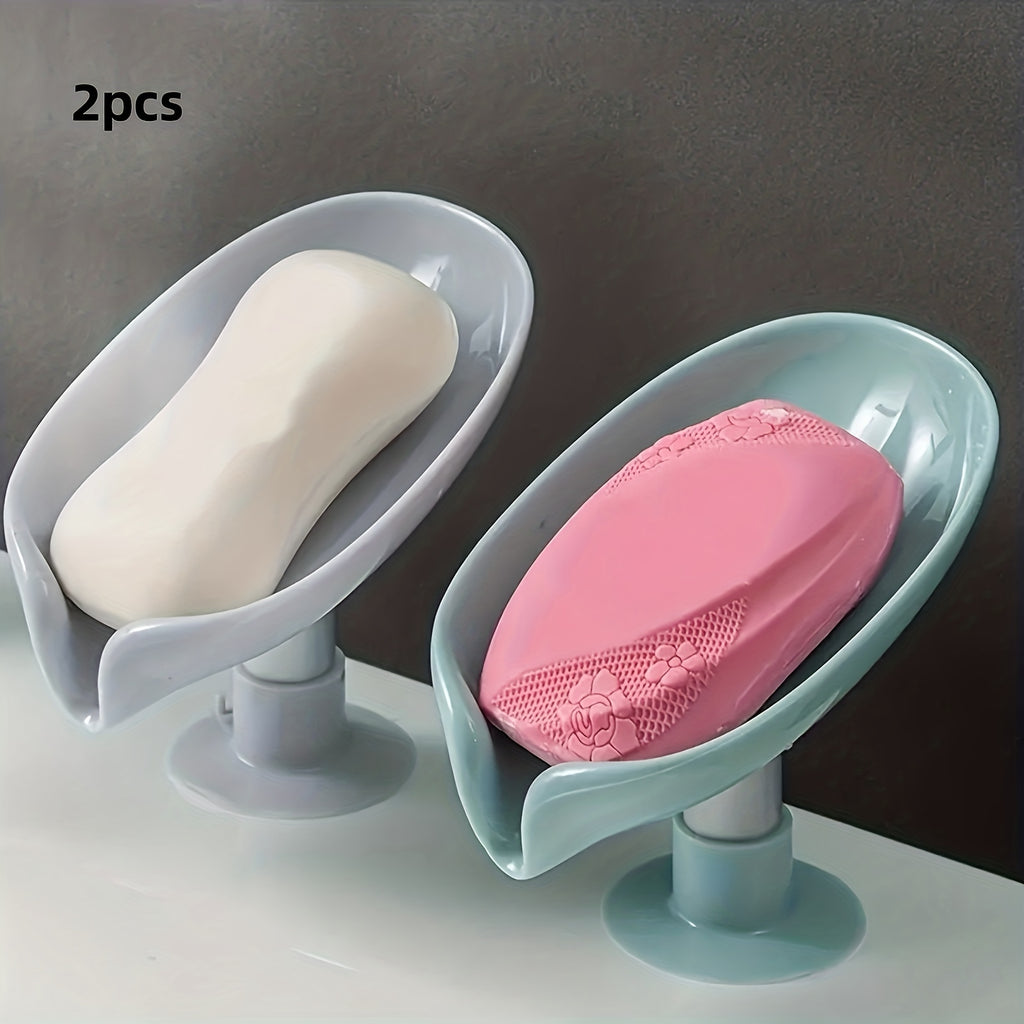 1/2pcs Leaf Shaped Soap Dish, No Punch Vertical Suction Cup Waterless Soap Holder, Laundry Soap Dish