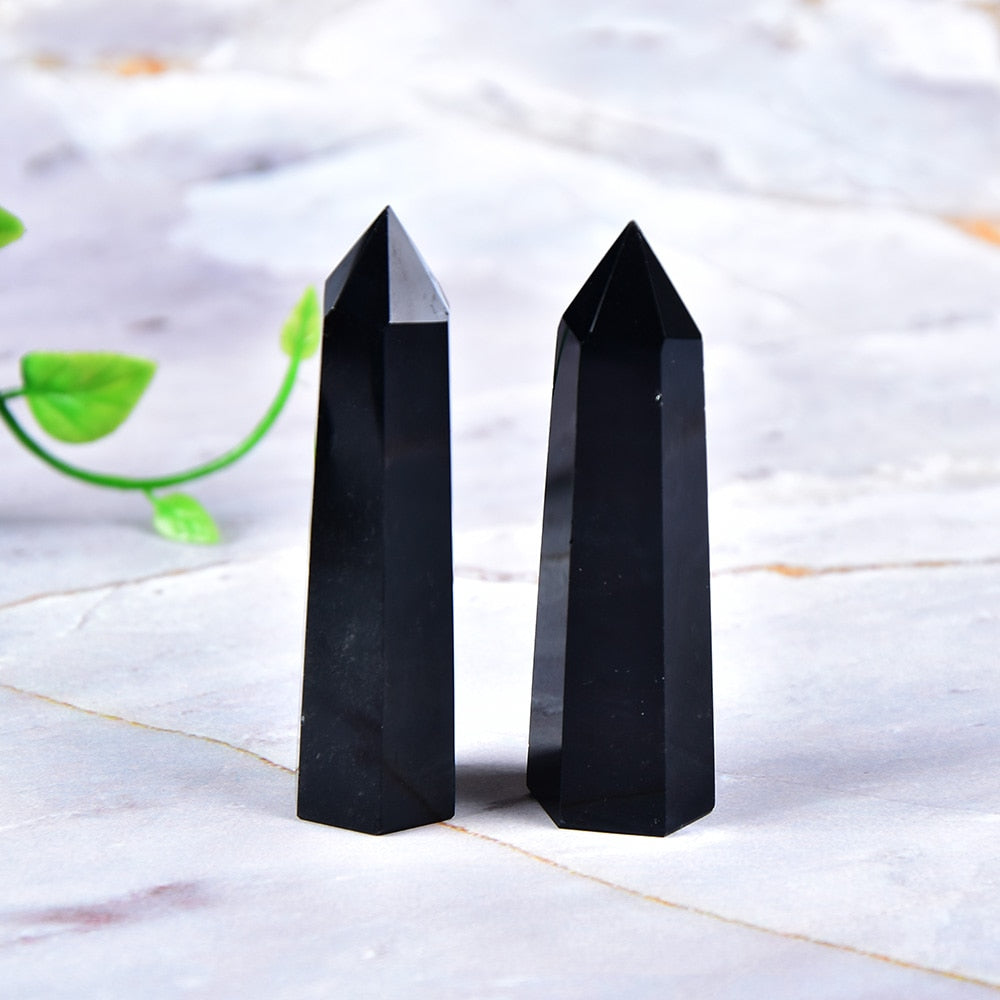 1PC Natural Rock Obsidian Hexagonal Column Crystal Point Mineral Ornament Healing Wand Home Decor DIY Gift Decoration