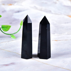 1PC Natural Rock Obsidian Hexagonal Column Crystal Point Mineral Ornament Healing Wand Home Decor DIY Gift Decoration