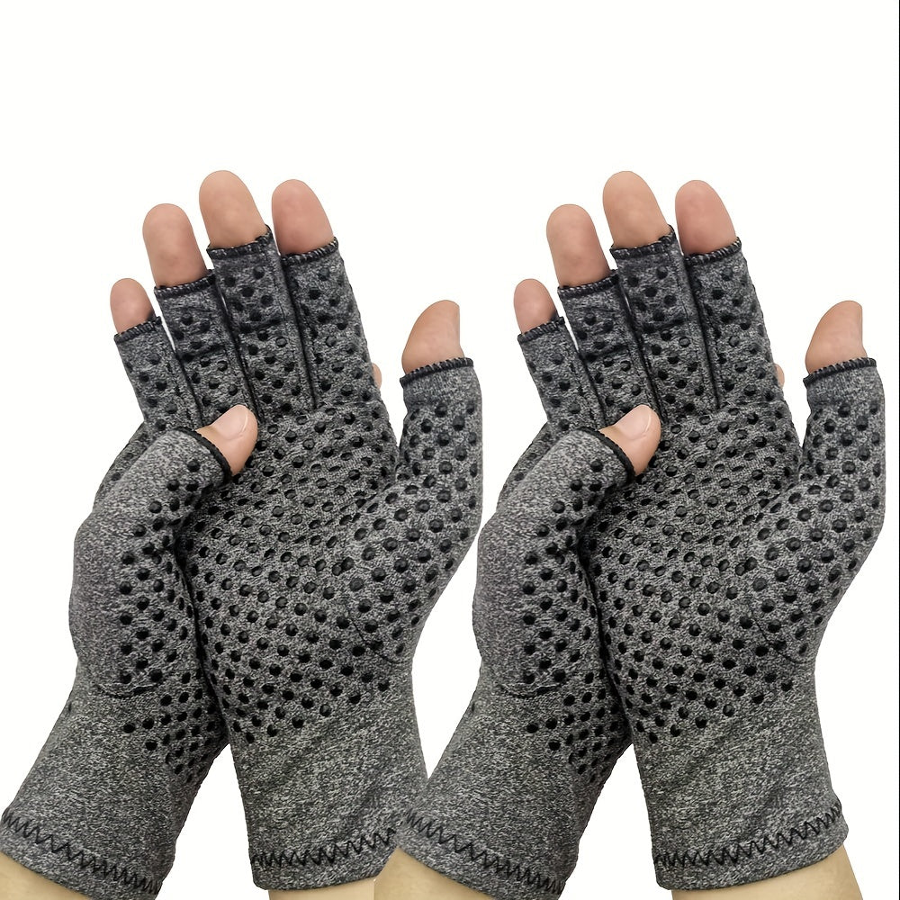 RooRuns 2 Pairs Half Finger Pressure Gloves With Anti-slip Dot, Grey
