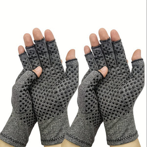 RooRuns 2 Pairs Half Finger Pressure Gloves With Anti-slip Dot, Grey