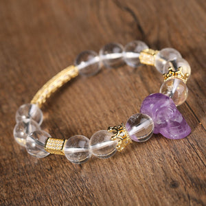 Beautiful Purple Amethyst Skull Bracelet Fashion QUARTZ Crystal Beads Jewelry