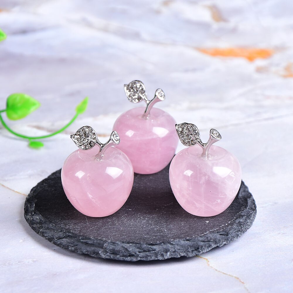 1PC Natural Rose Quartz Powder Crystal Apple Home Decor Valentine's Day/Christmas present DIY gift Polished Healing stone