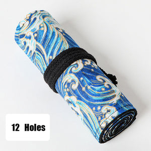 Japanese-Style Cotton & Linen Pencil Bag: 12-72 Holes, Large Capacity, Perfect for Color Pencil Sketching!