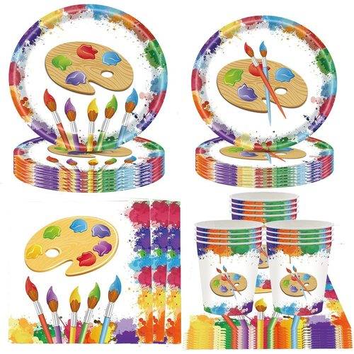 Art Painting Paper Plates Serves 20 Guests Baby Showers Party Supplies 92PCS Set US Local Shipping