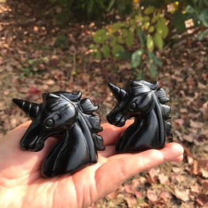 60mm Hand Carved Black Obsidian Unicorn Protection Stone Crystal Animal Crystal Healing Crystal Reiki