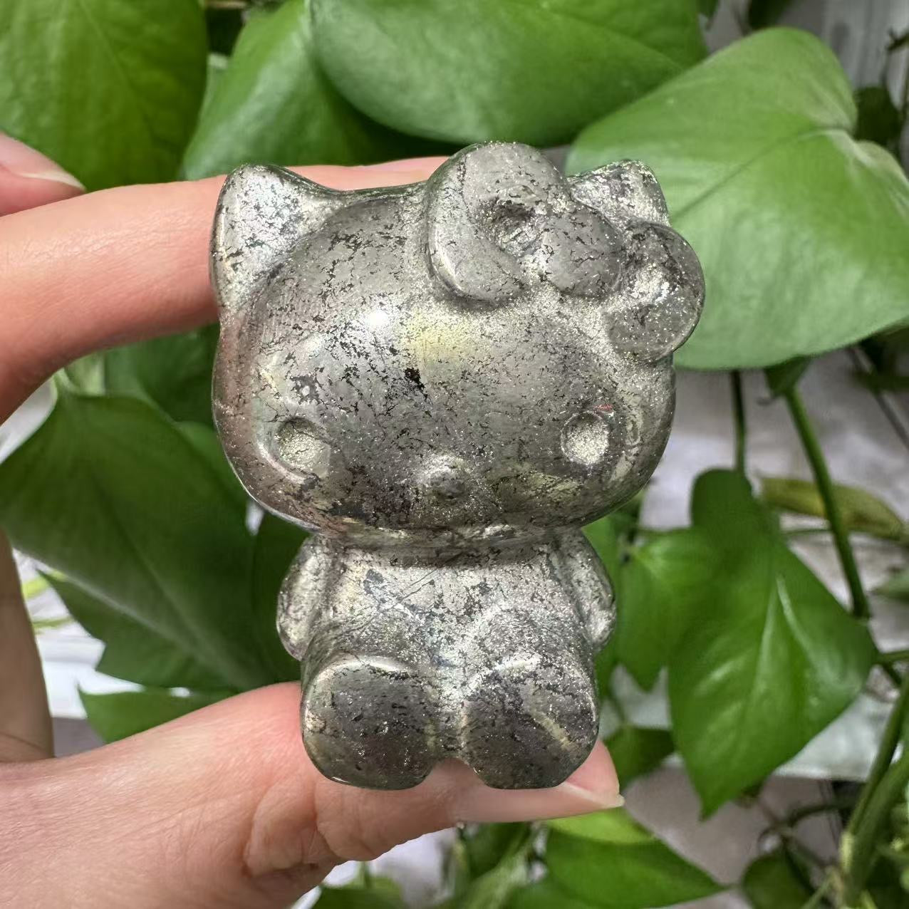 Hand Carved Pyrite Hello Kitty Crystal Cat