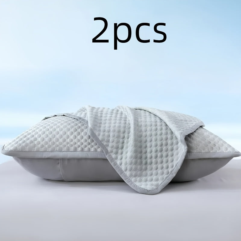 2pcs Cooling Pillowcases - Soft, Breathable 100% Polyester Bedding for Summer Comfort, Light Blue & Beige with Elegant Patterns, Machine Washable