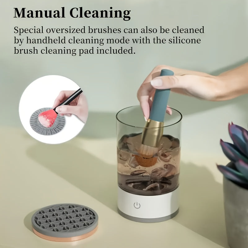 USB-Powered Electric Makeup Brush Cleaner & Dryer – Automatic Spinning Design with Heating Function, Transparent Cylinder for Easy Visibilit