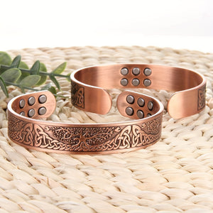 1pc 99.99% Pure Copper Magnetic Bracelet, Life Of The Tree Carving Cuff Bangle With 18 Magnets, Adjustable Size