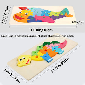 Rectangle Toddler Puzzle,Wooden Puzzle For Children, Animals Puzzles Dinosaur Crocodile Caterpillar Giraffe,Colorful Wood Numbered Puzzles B