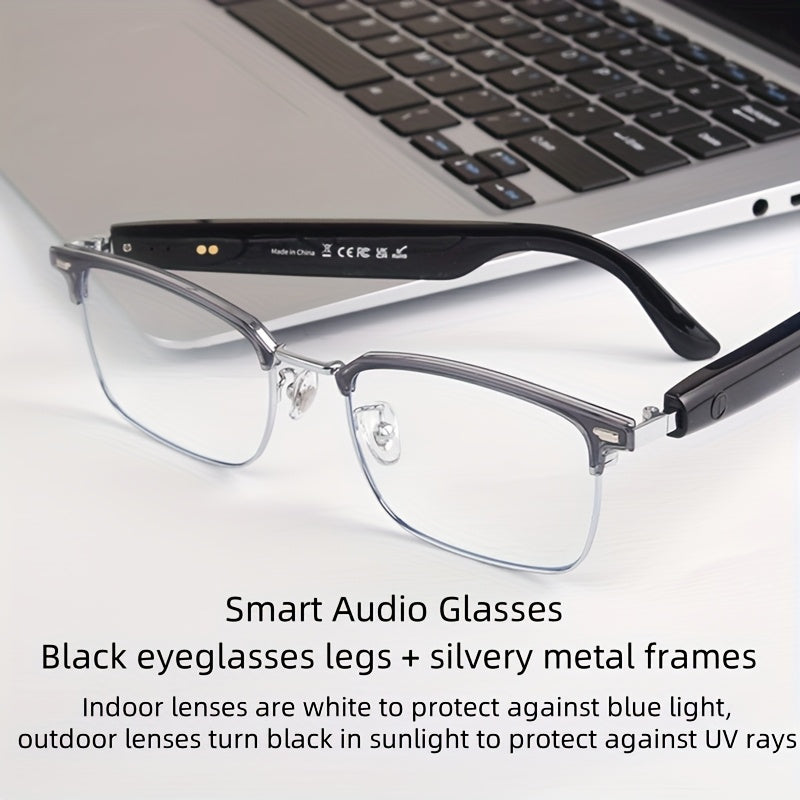 Smart Glasses, Touch Control, Built-in Microphone, High Resolution Audio, Wireless, Rechargeable Battery, Anti-Blue Light, Great for Office, Outdoor, Sports, Driving, Music Playback, Hands-Free Phone Calls - Ideal Holiday Gifts