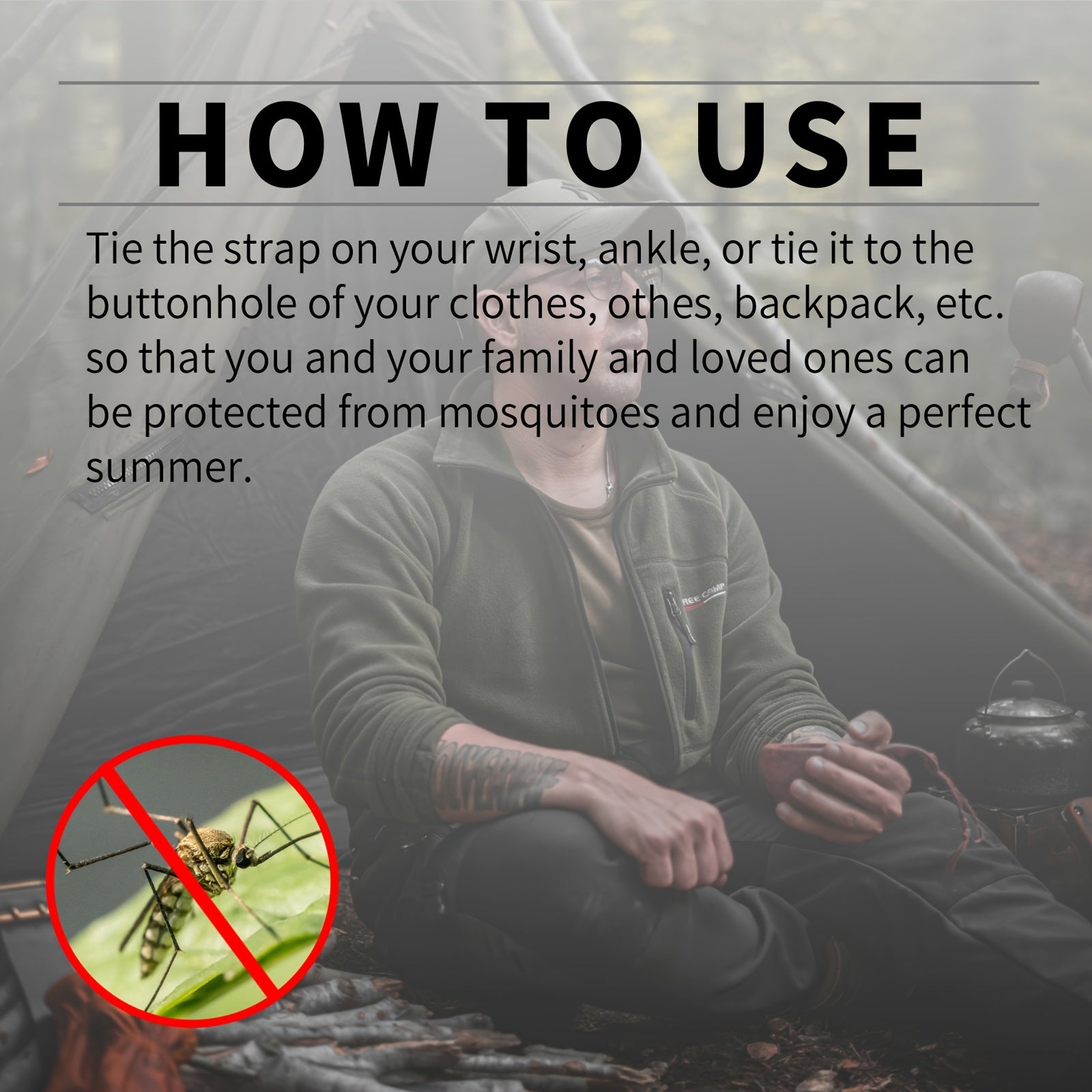 Black Electronic Mosquito Repellent Wristband – Comfortable Fit, Physical Insect Deterrent, Non-Toxic, Unisex Design for Fishing & Outdoor Activities, Includes 2 Button Batteries, Unisex Wristband | Stylish Bracelet | Modern Wearable | Physical