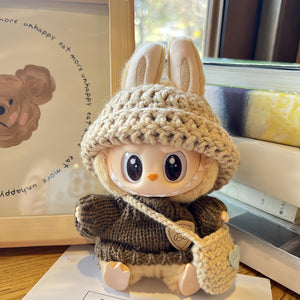 [3pcs Labubu Fashion Set] 3pcs Handcrafted Crochet Labubu Fashion Set | Cute Clothes, Bag, Hat with "Be Happy" Tag | Durable Polyester, Perfect for Birthdays, Anniversaries & Holidays, Festive Gift Item, Playful Design, Labubu Accessories