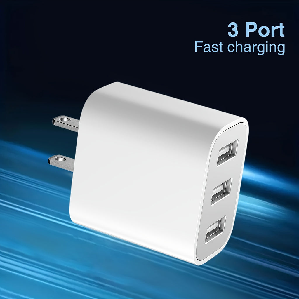 3-Port USB Wall Charger - Fast 20W Travel Adapter for iPhone 14/13/12 & Samsung Galaxy