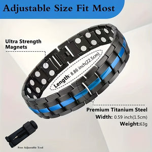 1pc Magnetic Bracelet For Men, Titanium Steel Magnetic Bracelet, For Men With Double Row Magnets, Adjustable Black & Blue Line Design, Yoga