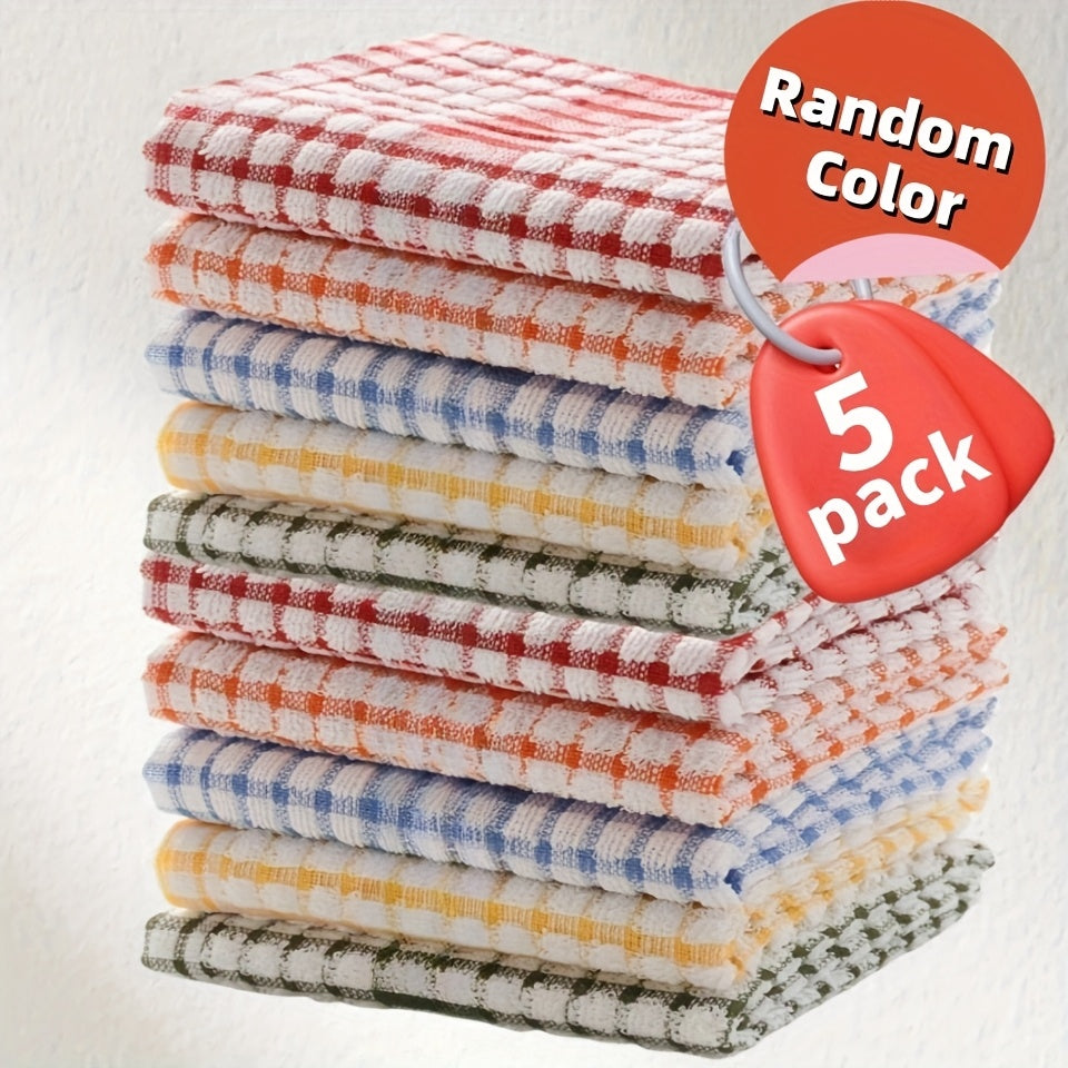 5/10pcs Colorful Plaid Dish Towels - Absorbent, Reusable Kitchen Cleaning Cloths for Bedroom, Bathroom, and Outdoor Use, Assorted Colors (Red, White, Orange, Blue, Green), Shrink-Resistant Polyester Material, Kitchen Towels|Shrinkresistant Fabric,