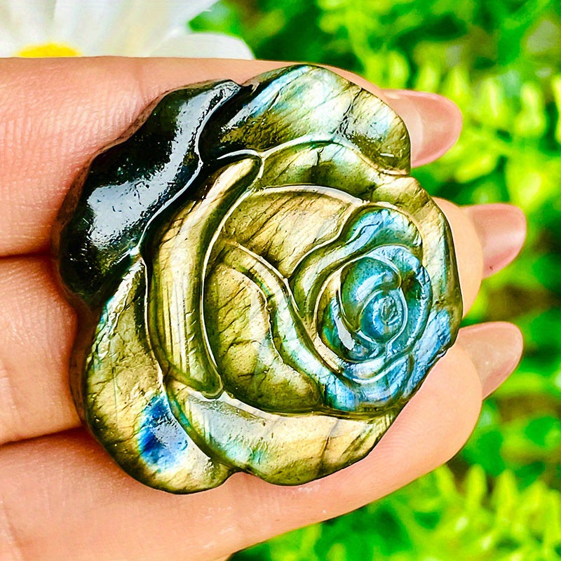 1pc Natural Labradorite Petal Ornaments, Healing Crystal, Meditation Stone, Natural Crystal Carving Pocket Decoration, Crystal Gift, Crystal