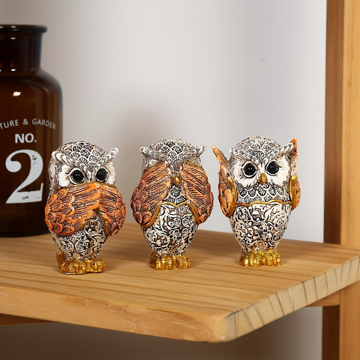 3pcs, American Retro Resin Owl, Reading Decoration Living Room Entrance Study Room Home Furnishing Model, Room Soft Decoration,Christmas Gif