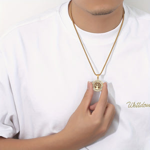1pc Retro Sacred Tree Of Life Pendant Necklace, Stainless Steel Inlaid Zirconia Men's Necklace Suitable for Daily Wear