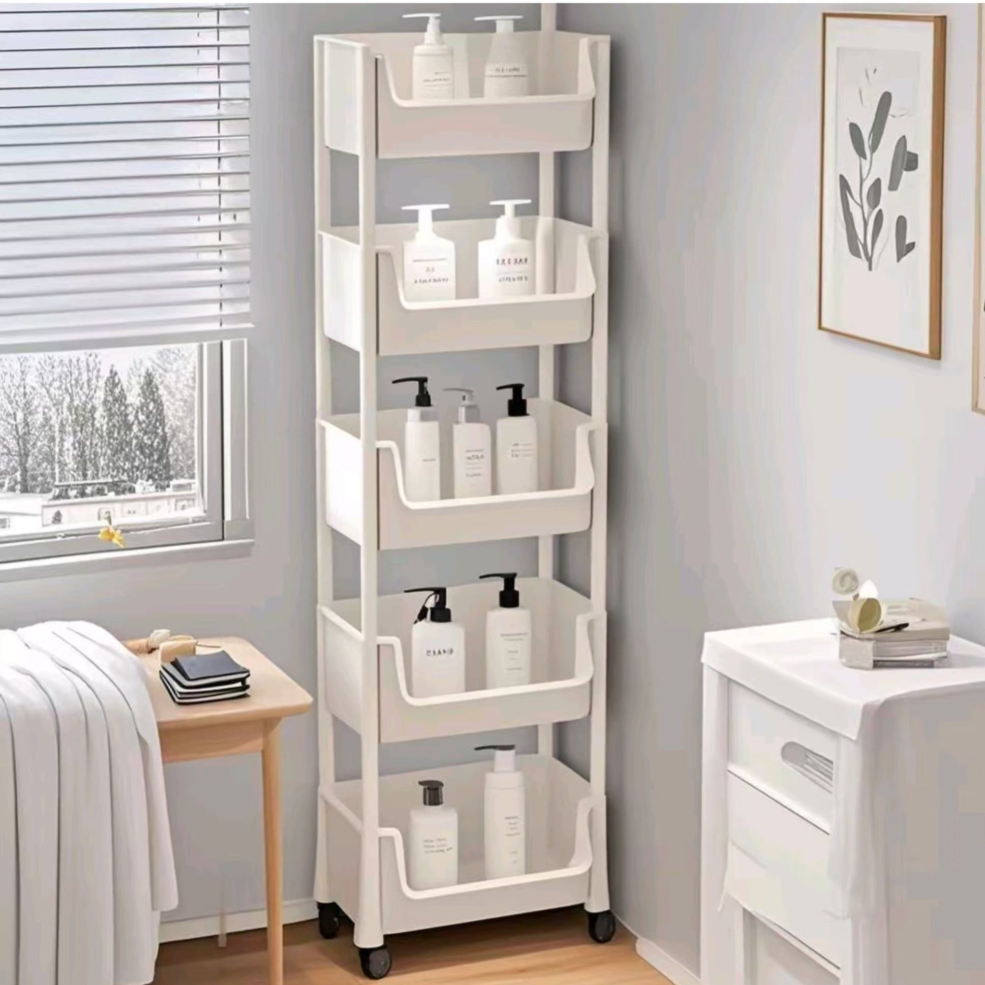 Multi-tier storage rack multi-layer SPA storage cart - PABA, non-electric, mobile storage rack with wheels, 4/5-tier, suitable for living