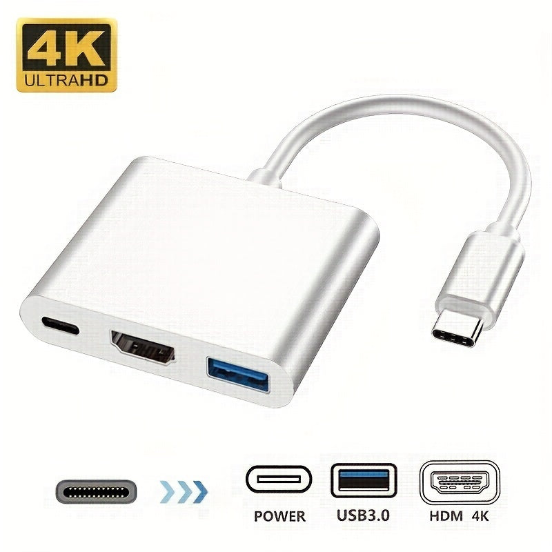 3 In 1 Type C To 4K HDMI-compatible USB 3.1 Charging Adapter USB C Hub USB 3.1 Dock Station Splitter For Laptop Macbook Air Pro.