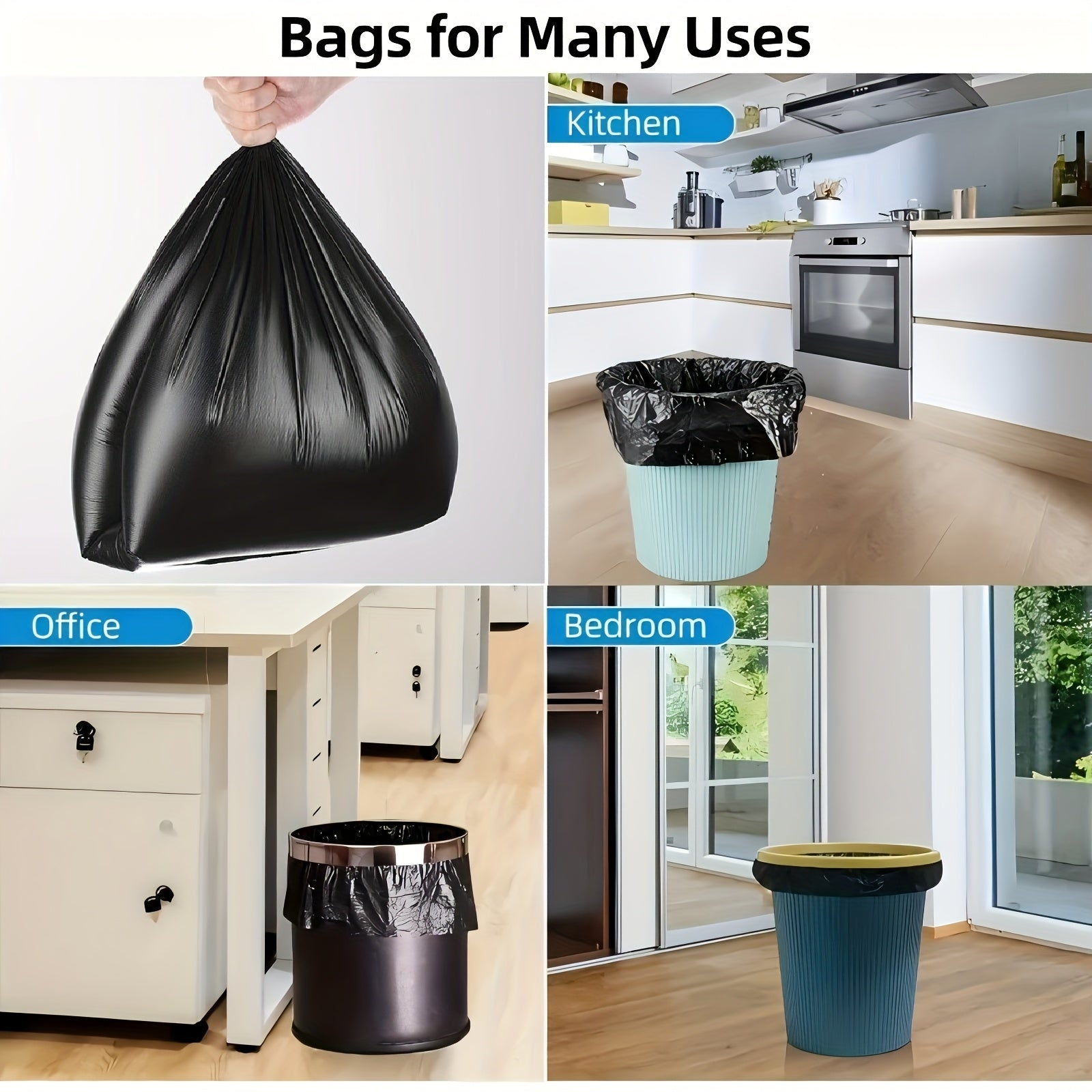 60pcs Heavy-Duty Black Garbage Bags - Leak-Proof, Durable Polyethylene for Home, Office, Kitchen, Bathroom & Outdoor Use, Multi-Purpose Cleaning Solution with Convenient Scroll Design, Office Waste Disposal | Sleek Black Bags | Durable Polyethylene