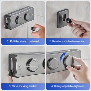 [Popular Choice] Adjustable 5.1m Stainless Steel Retractable Double Line Clothesline - Durable Indoor Invisible Roll-Up Drying Rope with Ant