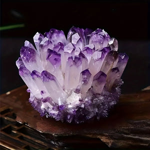 1pc Amethyst Specimen Gorgeous Quartz with Wooden Stand Crystal Cluster Healing Specimen Crystal Cluster Mineral Specime Healing Home Office Aquarium Decoration Gift AAA