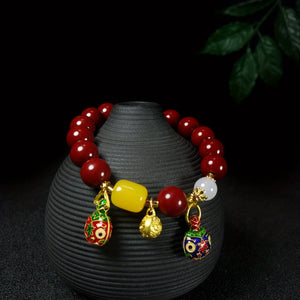 1pc Natural Ore Cinnabar Bracelet Auspicious Three Treasures Ethnic Style Bracelet