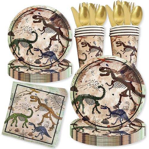 Dinosaur Fossil Disposable Paper Plates Birthday Party Supplies 70PCS Set US Local Shipping