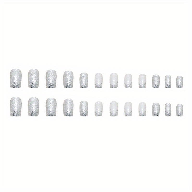 24pcs Glossy White Sequin Press On Nails with Full Coverage and Glitter - Perfect for Women and Girls