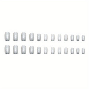 24pcs Glossy White Sequin Press On Nails with Full Coverage and Glitter - Perfect for Women and Girls