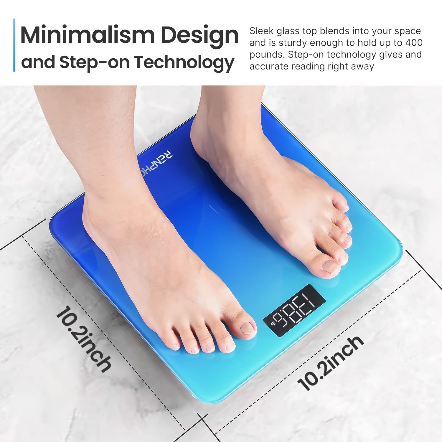 [RENPHO Digital Scale] RENPHO 400 Lb Highly Accurate Digital Bathroom Scale - Lighted LED Display, Round Corner Design - Gradient-Blue, 10.24"/260mm Core 1S