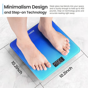 [RENPHO Digital Scale] RENPHO 400 Lb Highly Accurate Digital Bathroom Scale - Lighted LED Display, Round Corner Design - Gradient-Blue, 10.24"/260mm Core 1S