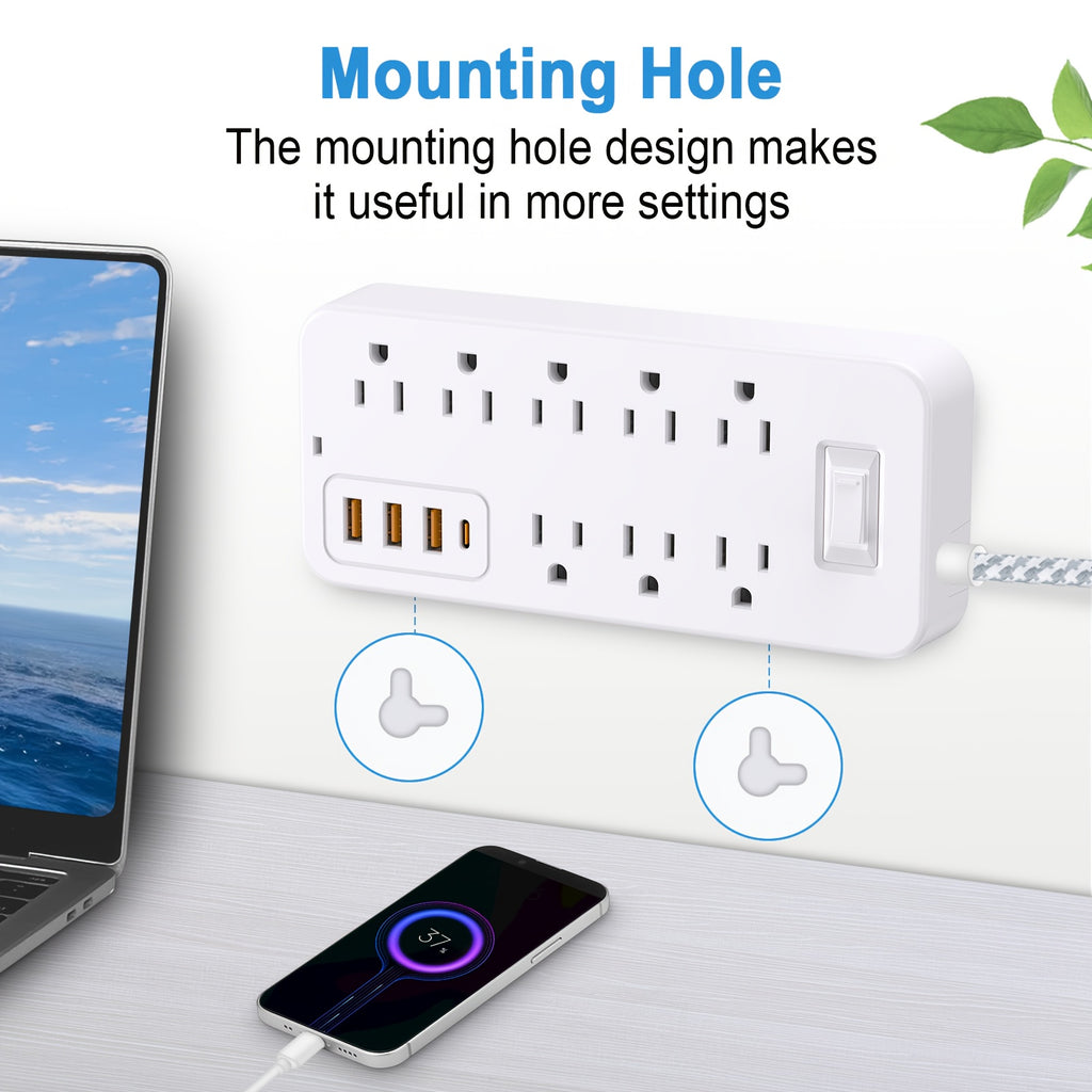 [Multi-socket Power Expander] 12-in-1 Multi-socket Power Expander - Power Board Surge Protector with 8 Wide Sockets, 3 USB, 1 Type-C - A Must-have Travel Item