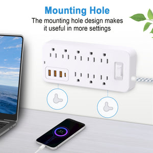 [Multi-socket Power Expander] 12-in-1 Multi-socket Power Expander - Power Board Surge Protector with 8 Wide Sockets, 3 USB, 1 Type-C - A Must-have Travel Item