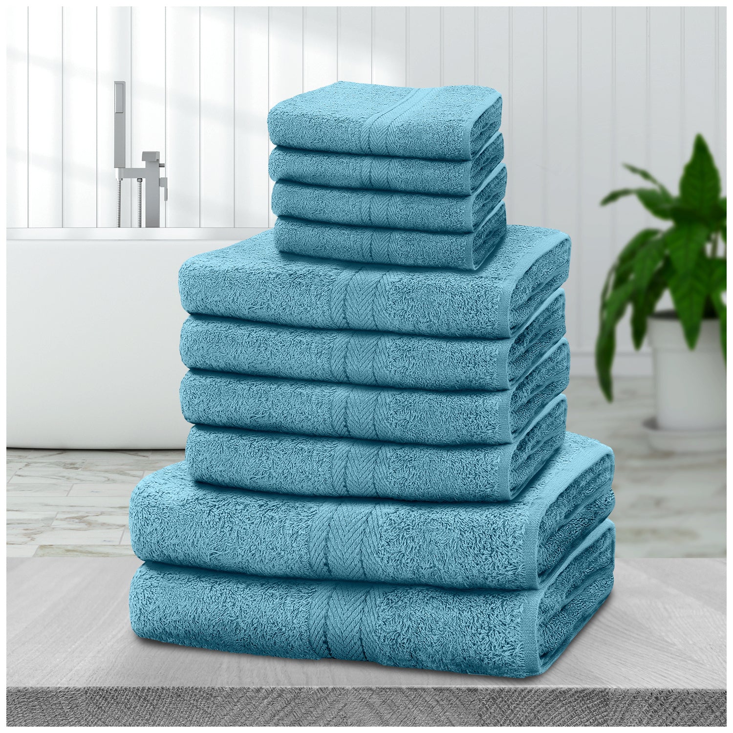10pcs Towel Bale Set | Luxurious 100% Cotton Towels Family Pack | Quick-Drying, Highly Absorbent & Ultra-Soft Fabric | Includes 4 Face Towels, 4 Hand Towels, 2 Bath Towels | Available in 16 Elegant Colours | Ideal for Home, Gym, Spa, or Beach Use | Durabl